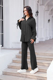 Drawstring Flounce Sleeve Shirt and Pants Set