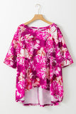 Red Floral Print Short Sleeve Plus Size Blouse