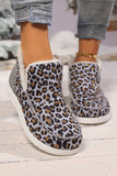 Dark Grey Leopard Print Ankle Patched Flat Winter Fur Boots