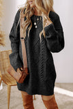 Coffee Cable Knit Drop Shoulder Loose Fit Sweater Dress