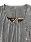 Plus Size Leopard Decorative Button Dress