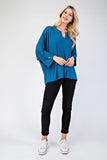 Celeste Full Size Notched Three-Quarter Sleeve Blouse