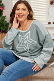 Mist Green Stars Patchwork Round Neck Plus Size T Shirt