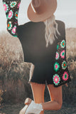 Black Floral Crochet Bell Sleeve Loose Sweater