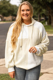 Beige Textured Patchwork Exposed Seam Plus Size Hoodie