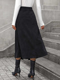 Decorative Button Ruched Midi Skirt