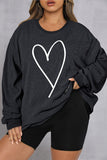 Plus Size Heart Ribbed Round Neck Sweatshirt