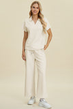 Double Take Full Size Collared Neck Short Sleeve Top and Pants Set