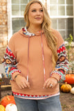 Plus Size Drawstring Geometric Long Sleeve Hoodie