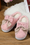 Camel Contrast Bowknot Applique Plush Winter Slippers (Bow Colors May Differ by Batch)