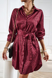 Apricot Sleek Leopard Long Sleeve Tie Waist Shirt Dress