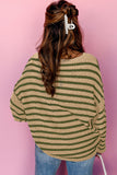 Green Stripe Drop Shoulder Casual Sweater