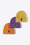 Letter Patch Cuffed Knit Beanie