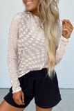 Black Checkered Pattern Mesh Mock Neck Long Sleeve Top