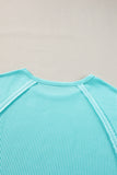 Light Blue Ribbed Exposed Seam Casual Plus Size T Shirt