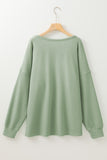 Clearly Aqua Plus Size Corded Knit Pocketed Crew Neck Top