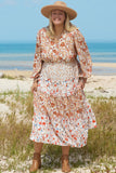 Khaki Plus Size Floral Tiered Ruffle Maxi Dress