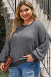 Plus Size Waffle-Knit Round Neck Dropped Shoulder Sweater