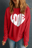 Red Retro Heart-shape LOVE Letter Graphic Sweatshirt