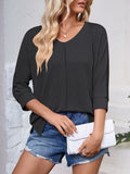 Lovelet Textured Round Neck Three-Quarter Sleeve Blouse