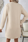 Gray Solid Color Textured Long Sleeve Shift Dress