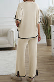 Apricot Contrast Trim Knitted Round Neck Sweater Tee and Pants Lounge Set