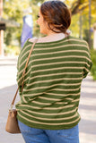 Green Stripe Drop Shoulder Casual Sweater