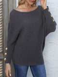 Full Size Boat Neck Long Sleeve Sweater