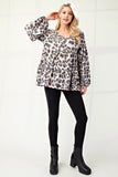 Celeste Full Size Leopard V-Neck Balloon Sleeve Blouse