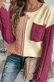 Gold Flame Colorblock Patched Pocket Drop Shoulder Sweater