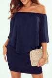 Plus size  Dressing Layered Dark Blue Mini Poncho Dress