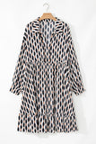 Apricot Geometric Print Collared V Neck Plus Size Mini Dress