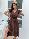 Plus Size Ruffled V-Neck Cap Sleeve Midi Dress