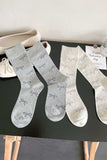 Gray Bow Knot Print Ribbed Crew Socks