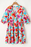 Multicolour Floral Tiered V Neck Plus Dress