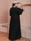 Plus Size Buttoned V-Neck Half Sleeve Dress