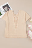 Beige Guipure Lace Insert Textured Plus Size Tee