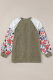 Vineyard Green Plus Size Textured Floral Patchwork Raglan Sleeve Blouse