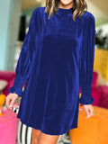 Full Size Mock Neck Smocked Long Sleeve Mini Dress