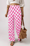 Black 2-Tone Checked Print High Waist Wide Leg Pants