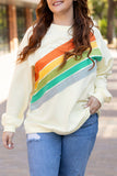 Black Rainbow Raglan Sleeve Crew Neck Plus Size Sweatshirt