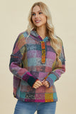 Double Take Full Size Plaid Dropped Shoulder Fleece Hoodie