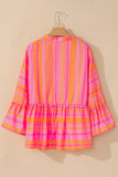 Vitality Orange Plus Size Geometric Printed Bell Sleeve Babydoll Blouse