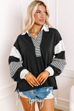 Black Striped Colorblock Patchwork Collar Sweatshirt