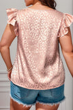 Plus Size Ruffled Leopard Round Neck Blouse