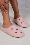 White Heart Shape Embroidered Slip On Plush Slippers