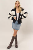 HYFVE Scallop Striped Open Front Long Sleeve Sweater Cardigan