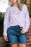 Purple Leopard Print Boat Neck Drop Shoulder Waffle Knit Plus Size Top