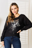 Sequin Graphic Dolman Sleeve Knit Top