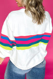 White Plus Size Colorful Striped Drop Shoulder Loose Sweatshirt